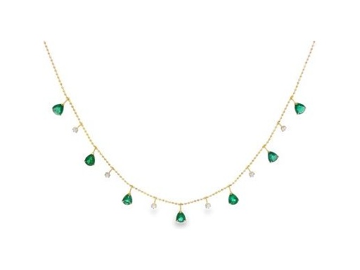18K Yellow Gold Emerald & Diamond Drop Necklace